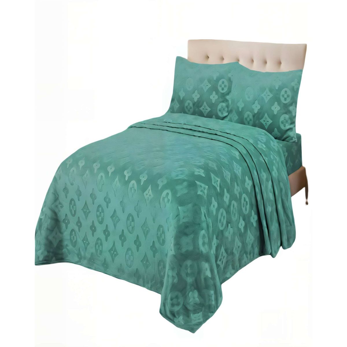 GENERICO - JUEGO DE SABANA POLAR PLUSH 2 PLAZAS COLOR VERDE