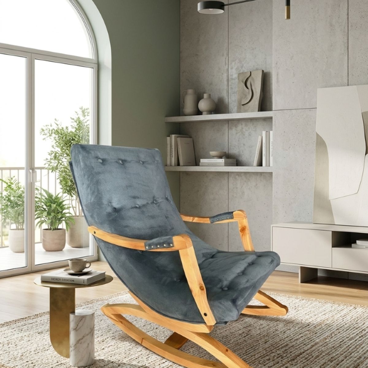 GENERICO - SILLA MECEDORA CON APOYA BRAZO GRIS FELPA