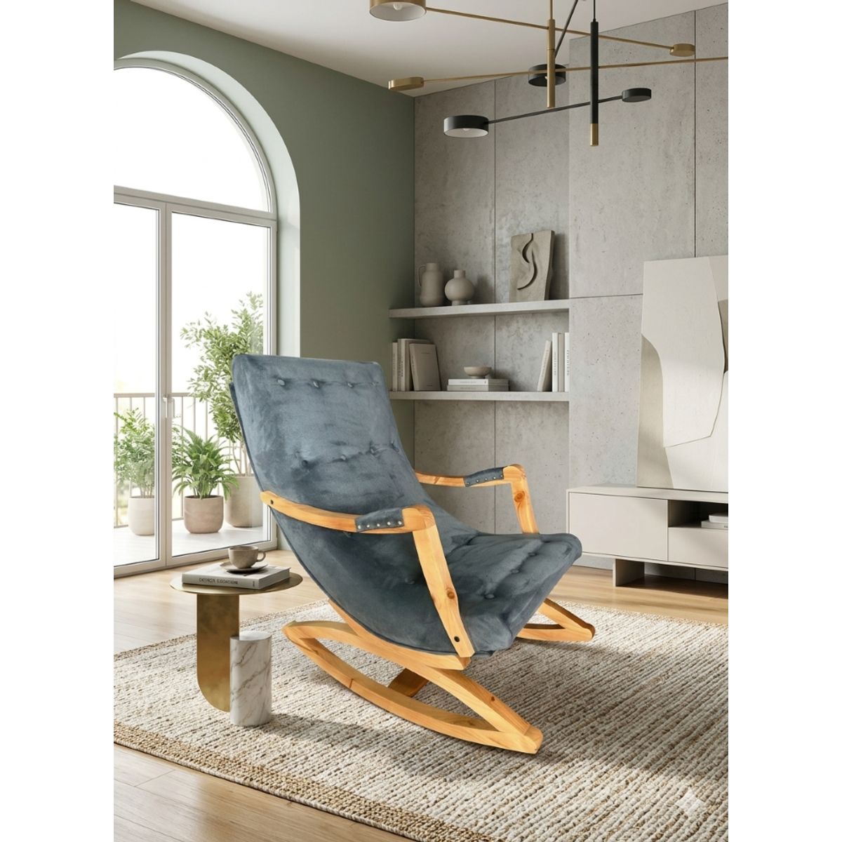 GENERICO - SILLA MECEDORA CON APOYA BRAZO GRIS FELPA