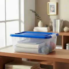GENERICO - Caja Organizadora Transparente Apilable Tapa Multiuso 28l Diseño Contenedor Organizador Apilable