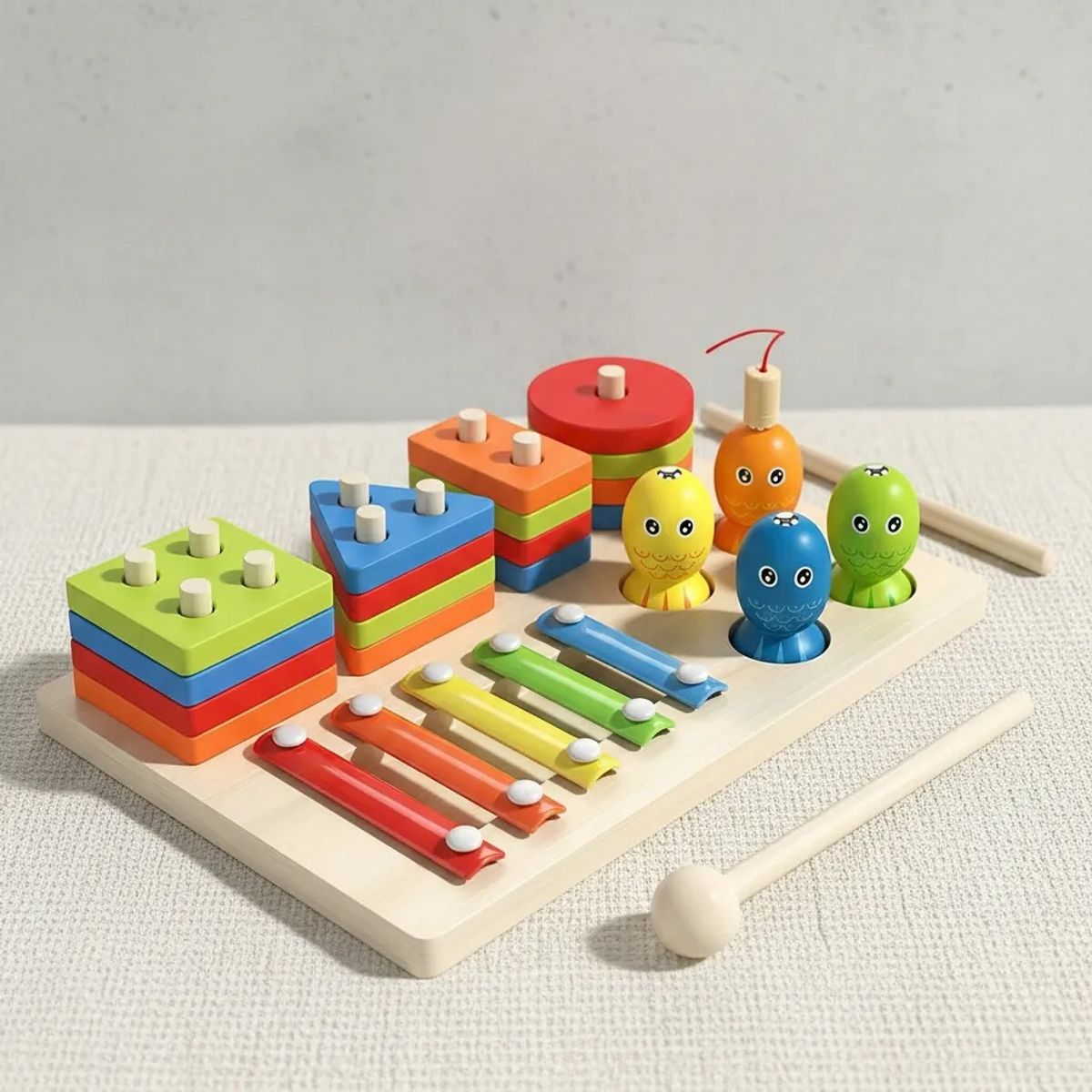 GENERICO - Juego Didáctico Madera 7 En 1 Pesca Xilófono Encaje Infantil