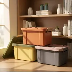 GENERICO - Caja Organizadora Plástica Apilable Con Tapa Y Asas Colores