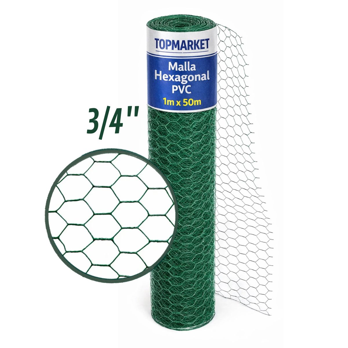GENERICO - Malla Hexagonal PVC 3/4" x 1 (rollo 50m)