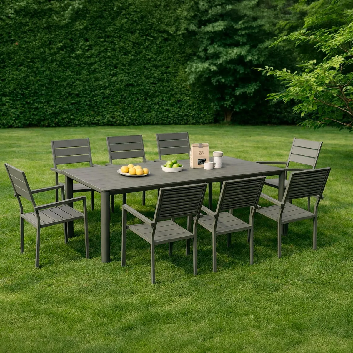NORTHWEST - Juego Comedor Terraza 8 Personas Mesa 220x111cm Beige Northwest