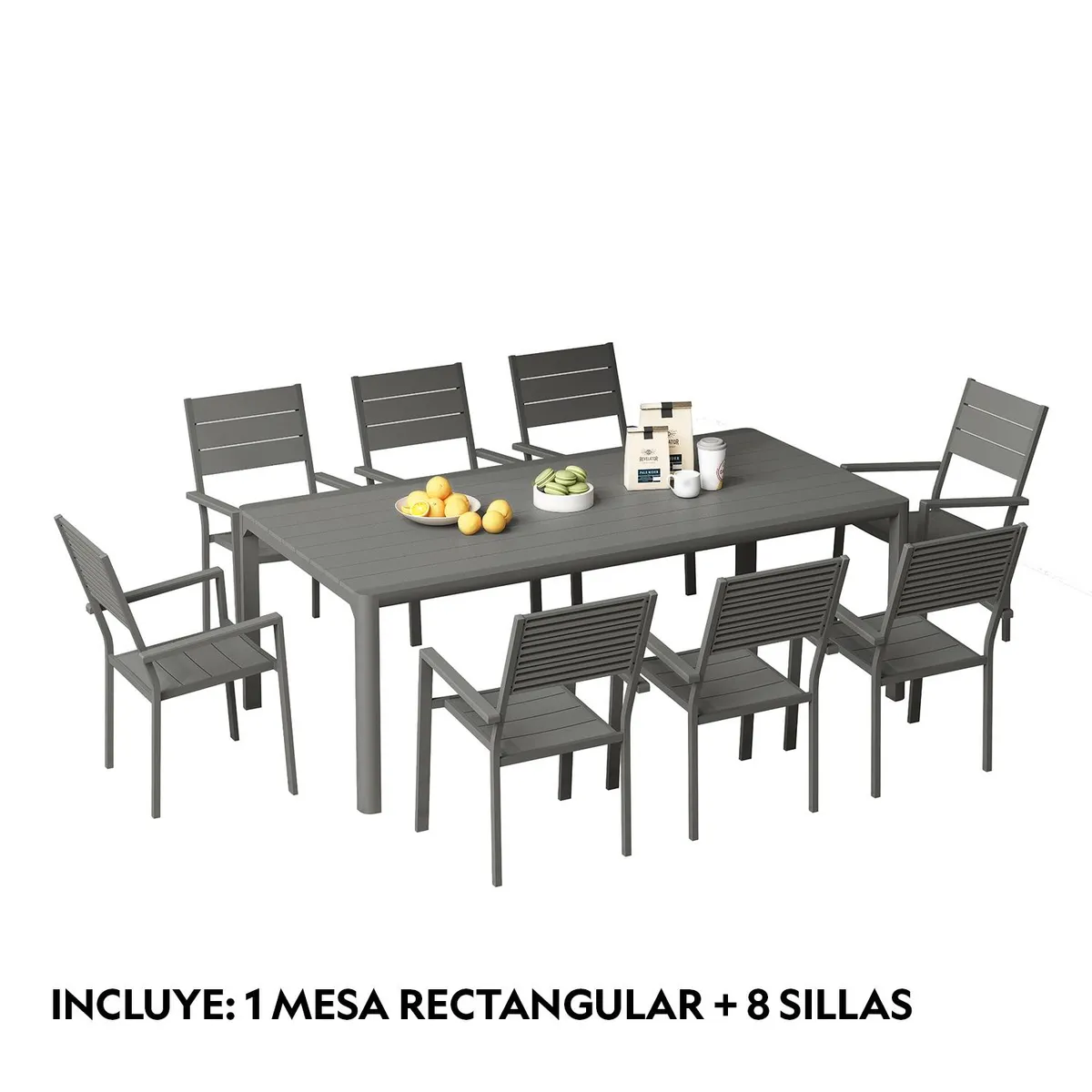 NORTHWEST - Juego Comedor Terraza 8 Personas Mesa 220x111cm Beige Northwest
