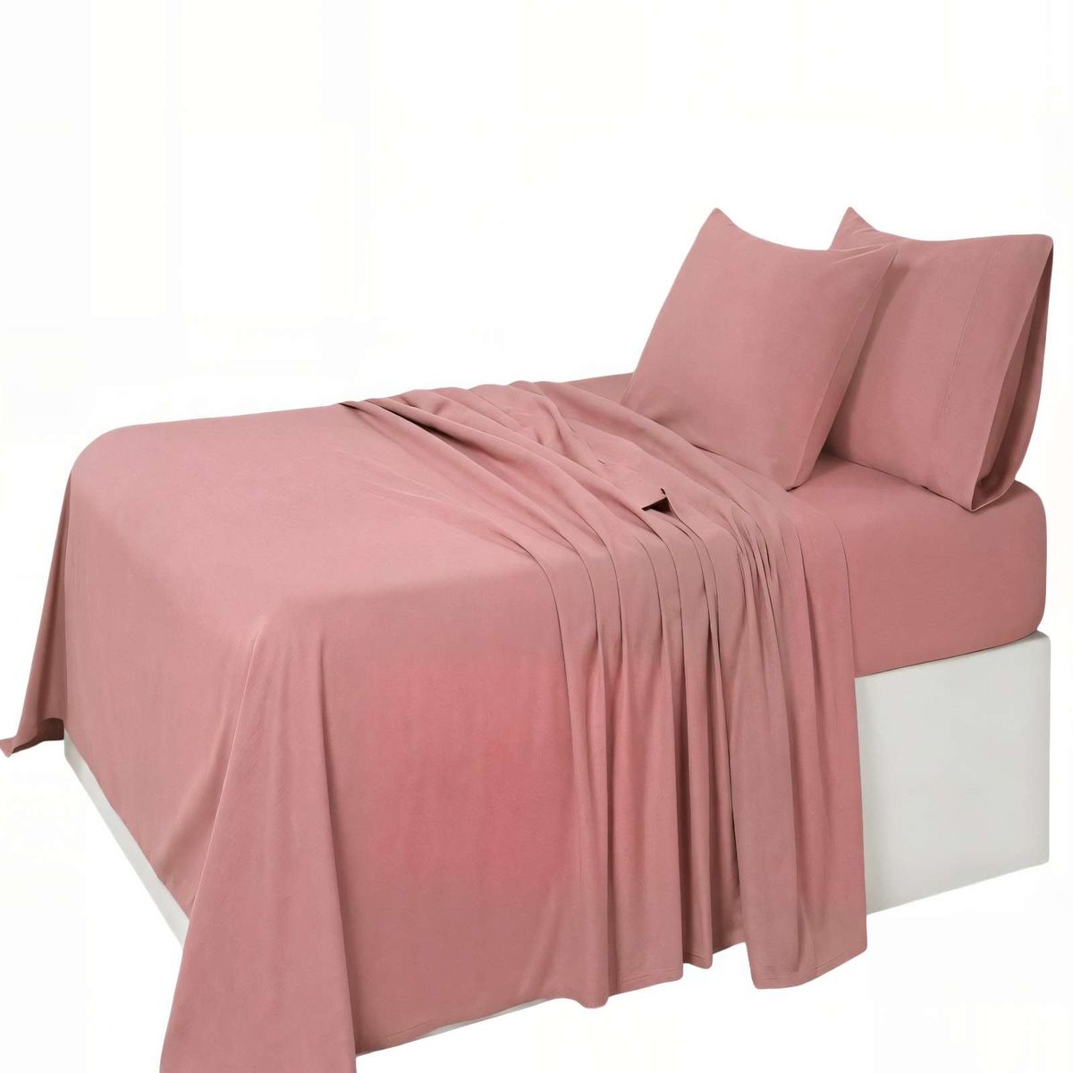 GENERICO - SET DE  SABANA 200 HILOS 2 PLAZAS COLOR ROSA
