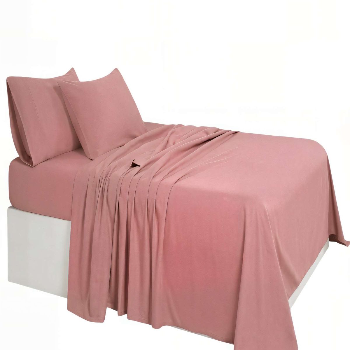 GENERICO - SET DE  SABANA 200 HILOS 2 PLAZAS COLOR ROSA