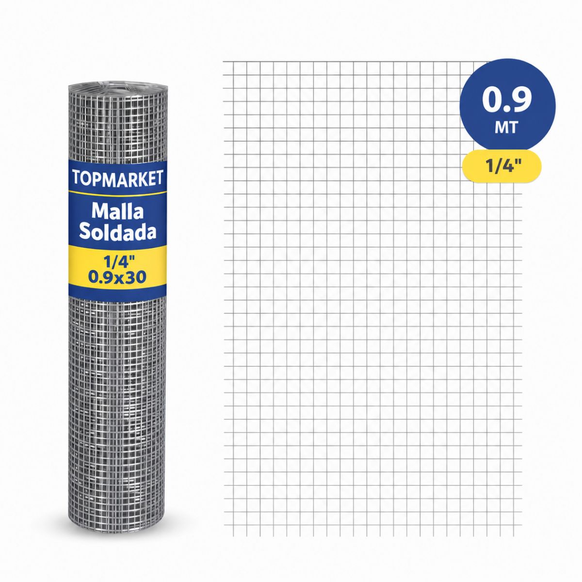 GENERICO - Malla Soldada 1/4" 0.9 x Rollo de 30m