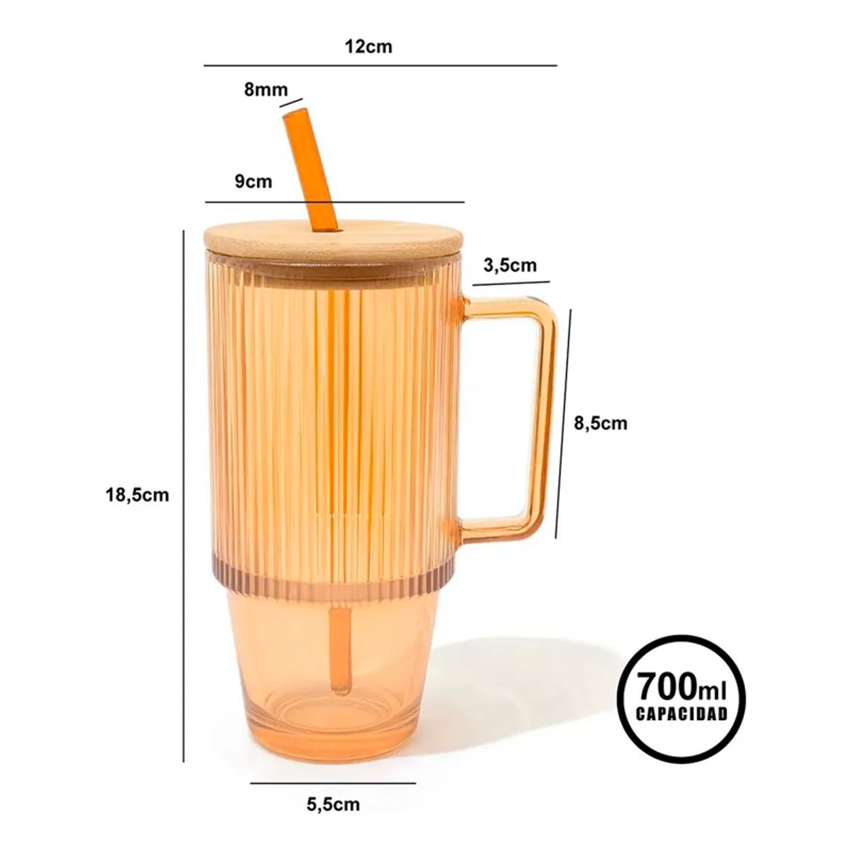 WAKESHOME - Vaso De Vidrio Con Tapa Bambú y Bombilla 700ml