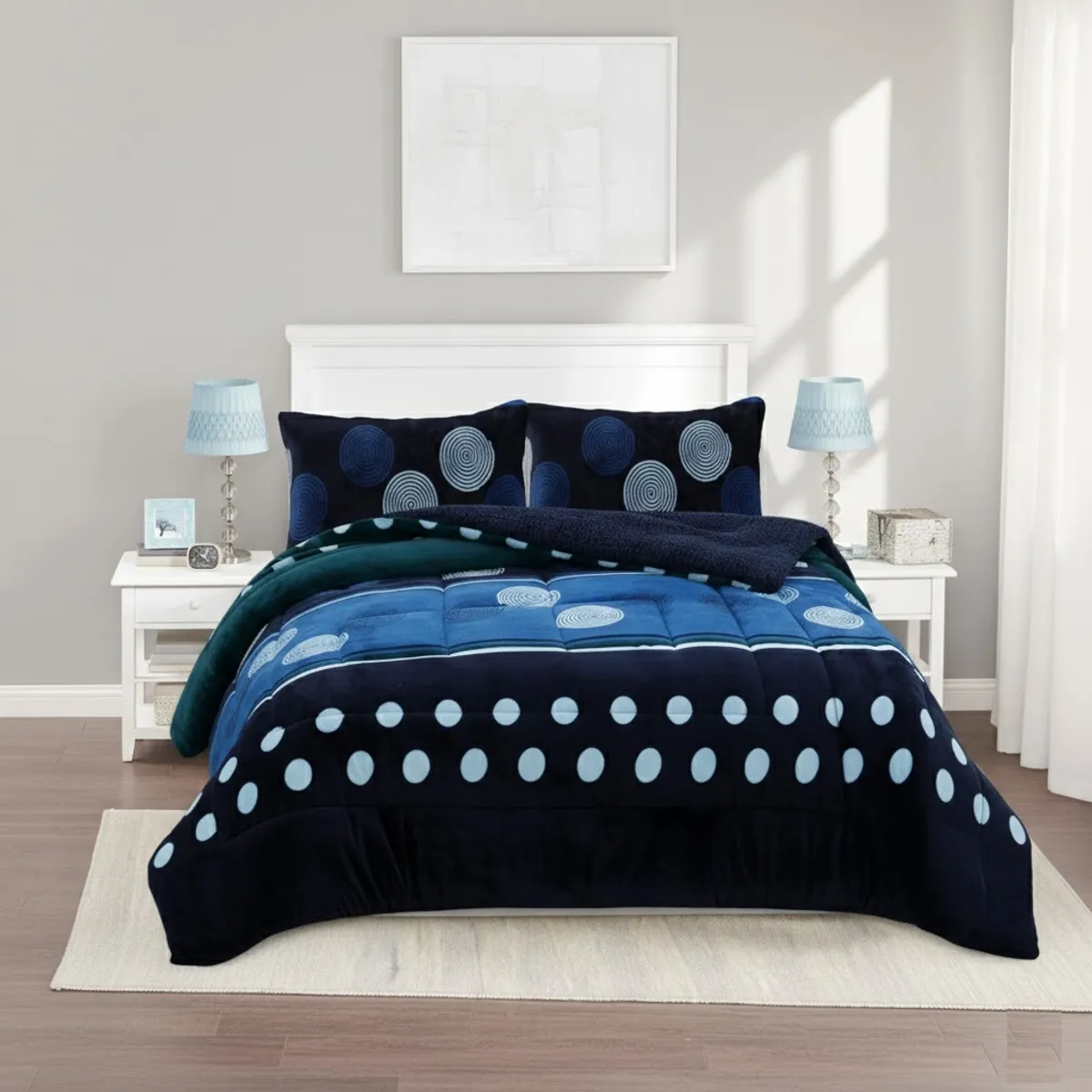 GENERICO - COBERTOR KING DE INVIERNO PLUSH AZUL CON CHIPORRO PREMIUM FEYA 1327