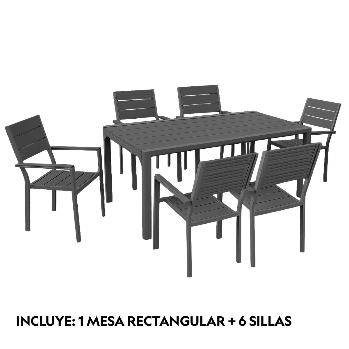 NORTHWEST - Juego Comedor Terraza 6 Personas Mesa 180x90cm Beige Northwest