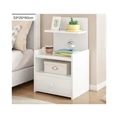 GENERICO - Velador Moderno con Cajón y Repisa Superior Blanca - 60x33x26 cm