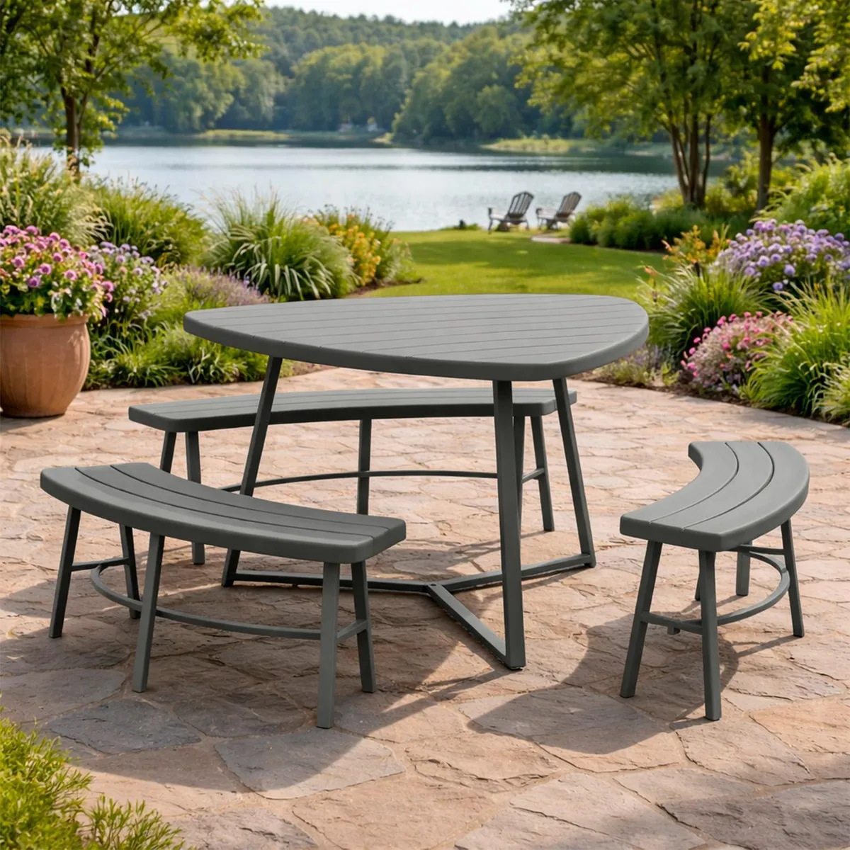 NORTHWEST - Juego Comedor Terraza 6 Personas Mesa 119x117cm Beige Northwest.