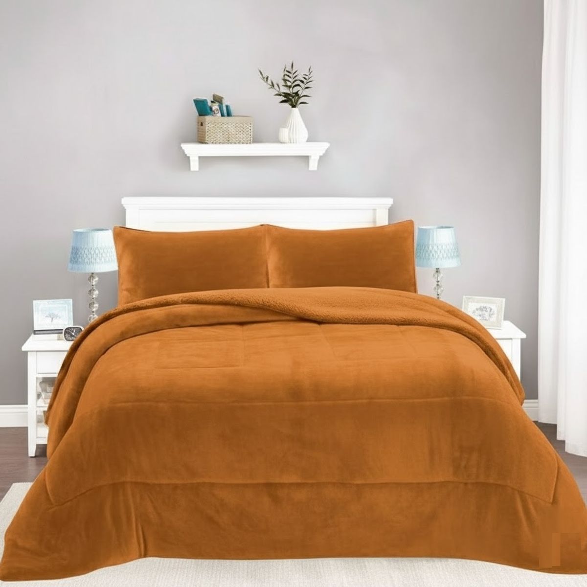 GENERICO - COBERTOR KING DE INVIERNO PLUSH OCRE CON CHIPORRO PREMIUM FEYA-M90