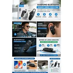 HOCO - Audífono Bluetooth Manos Libres E60