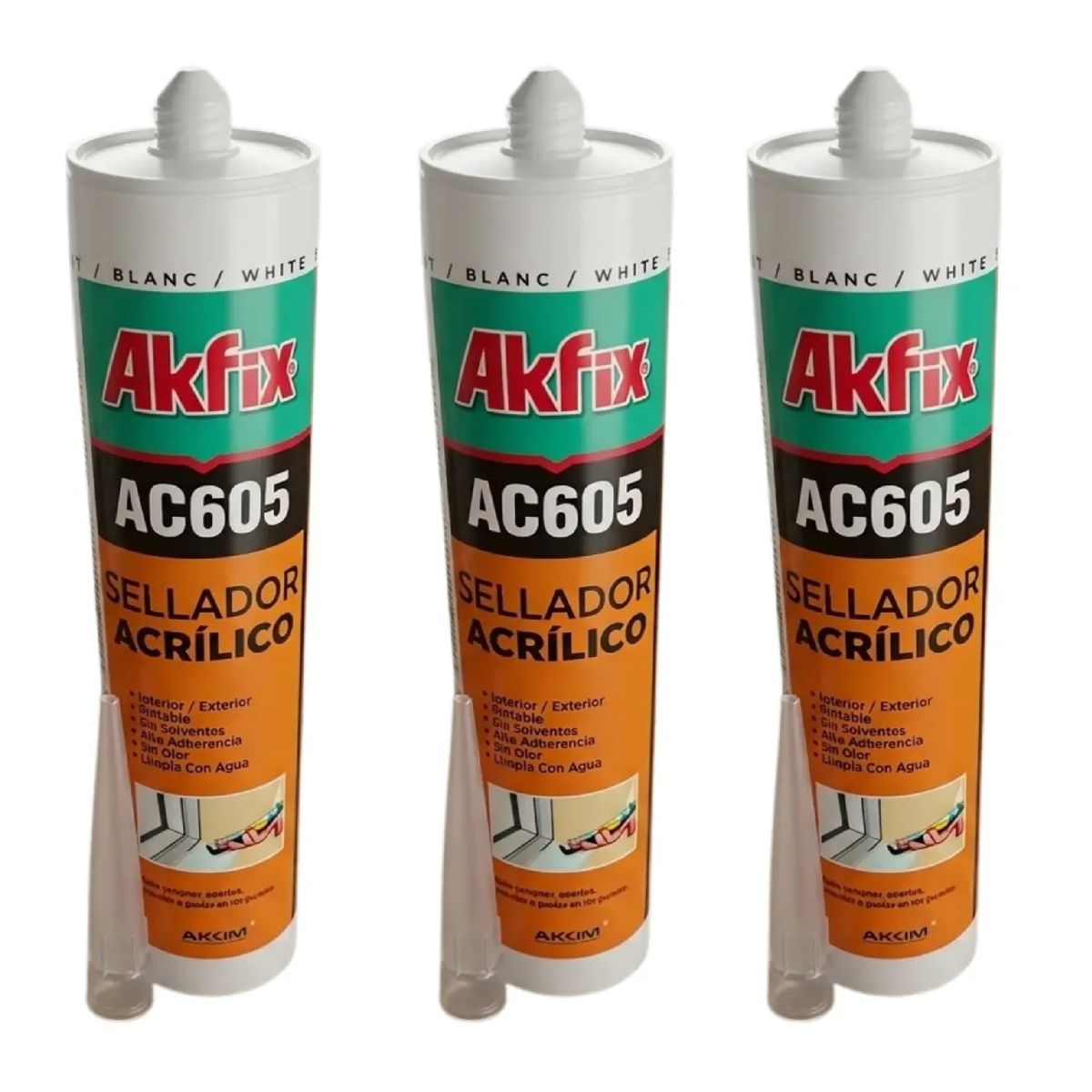 AKFIX - Masilla Acrilica Akfix Ac605 Sellador Grietas Pintable X3