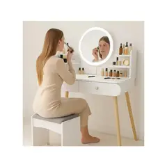 MOVI - TOCADOR O MESA DE MAQUILLAJE Y PEINADO CON LUZ LED, 2 CAJONES Y ASIENTO