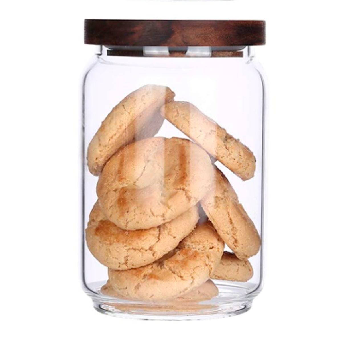 WAKESHOME - Recipiente de Vidrio Hermético Frasco de Alimentos con Tapa de Madera 650ml