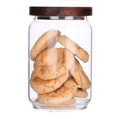 WAKESHOME - Recipiente de Vidrio Hermético Frasco de Alimentos con Tapa de Madera 650ml