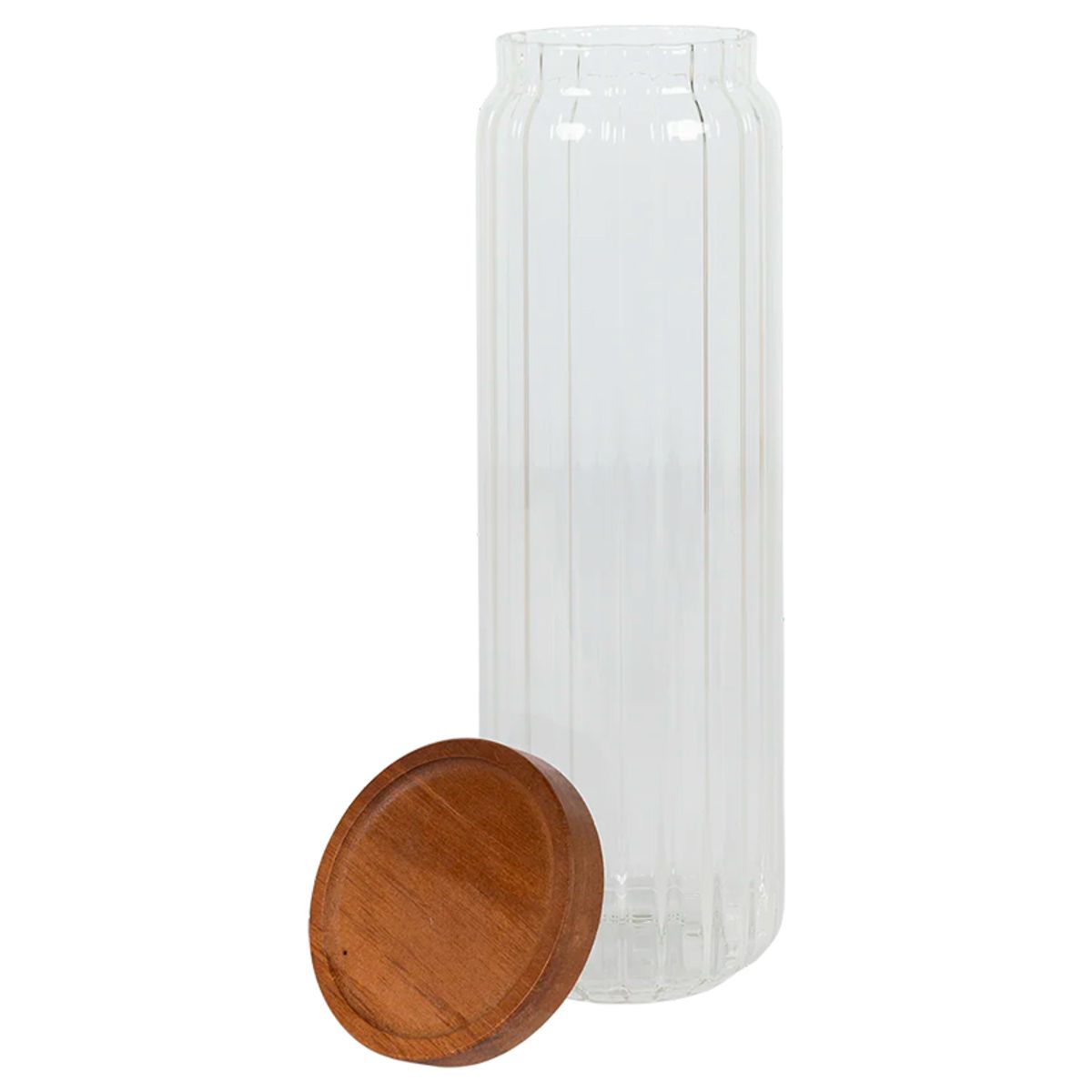 WAKESHOME - Recipiente de Vidrio en Relieve Frasco Hermético de Alimentos con Tapa de Madera 950 ml