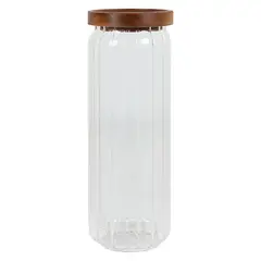 WAKESHOME - Recipiente de Vidrio en Relieve Frasco Hermético de Alimentos con Tapa de Madera 1250ml