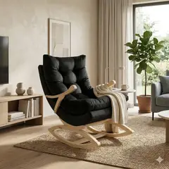 GENERICO - SILLA MECEDORA COQUETTE CON APOYA BRAZO GRIS FELPA.