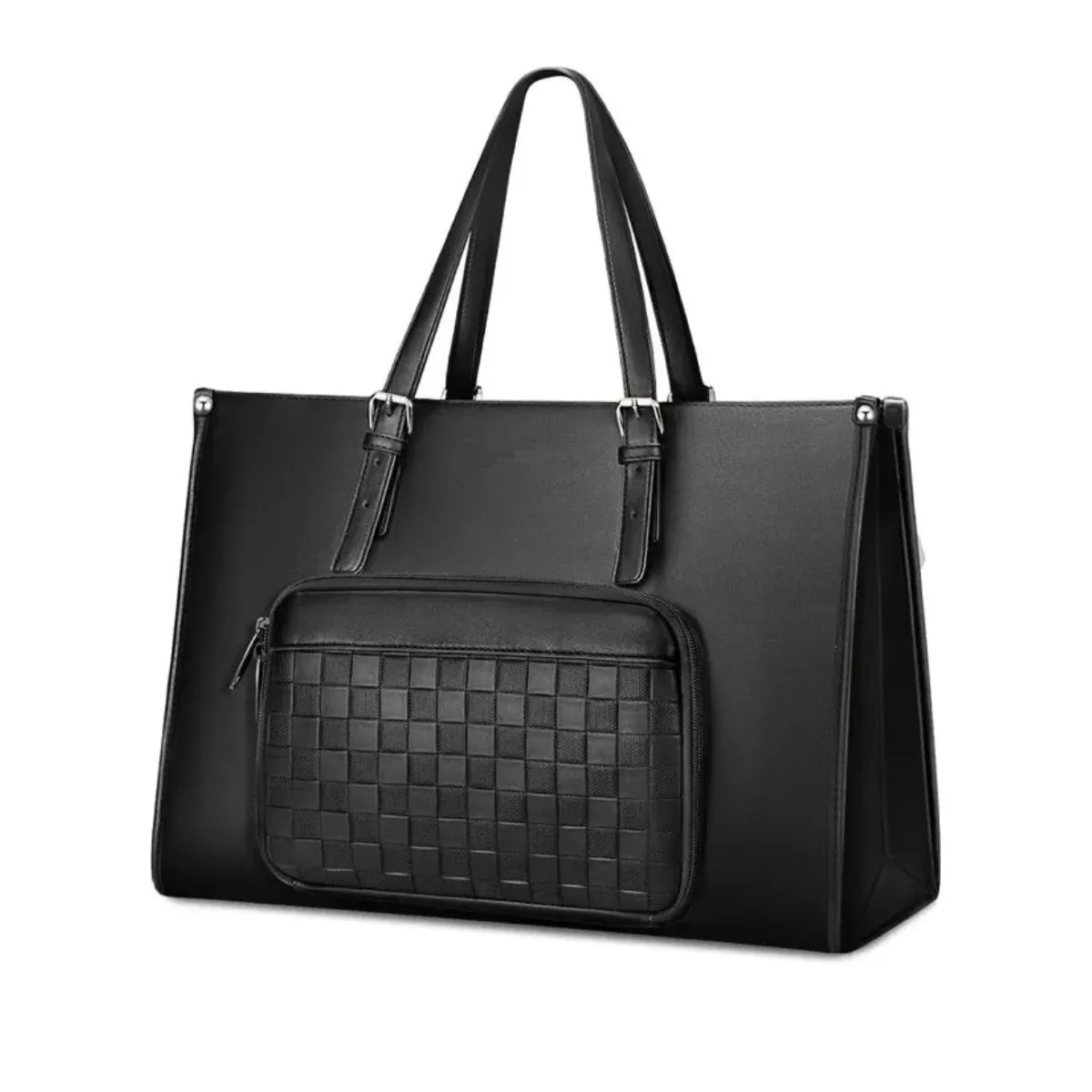 GENERICO - Bolsa tote térmica para mujer negro de cuero con compartimento para lunchbox