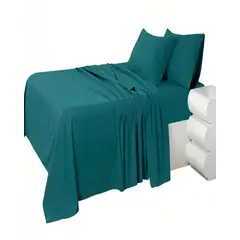 GENERICO - PACK DE SABANA 200 HILOS 2 PLAZAS COLOR VERDE