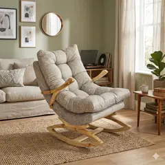 GENERICO - SILLA MECEDORA COQUETTE CON APOYA BRAZO BEIGE FELPA