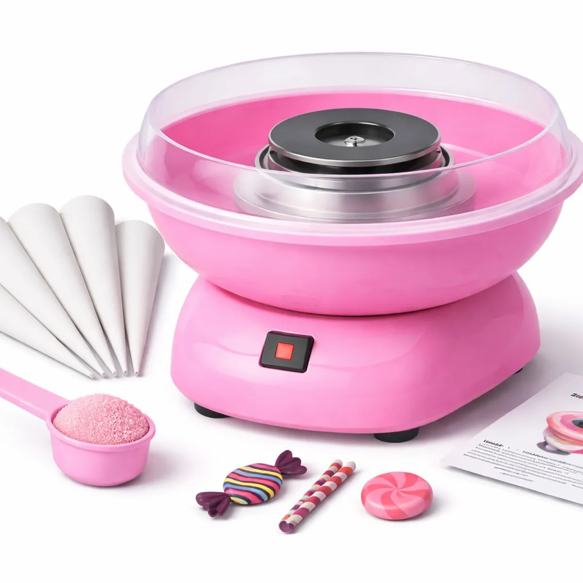 GENERICO - Máquina Algodón de Azúcar Eléctrica Casa Fiestas Infantiles Rosa + 6 Conos