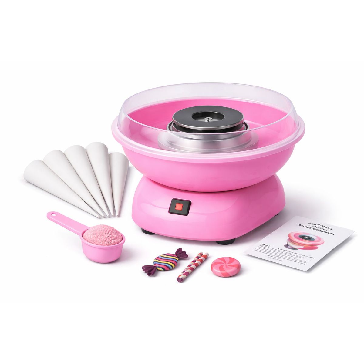 GENERICO - Máquina Algodón de Azúcar Eléctrica Casa Fiestas Infantiles Rosa + 6 Conos
