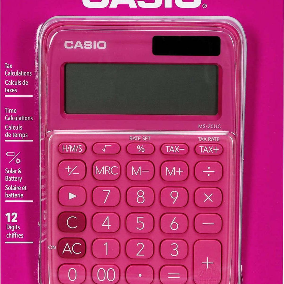 CASIO - CALCULADORA CASIO MS20UC-RD SOLAR 12 DIGITOS CON HMS Y TAX