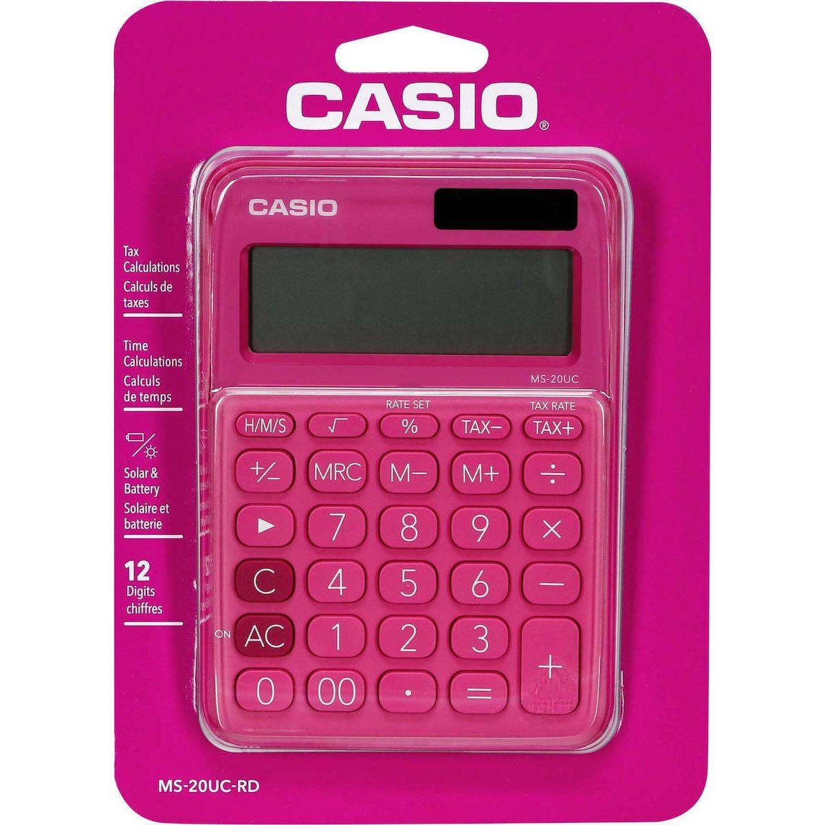 CASIO - CALCULADORA CASIO MS20UC-RD SOLAR 12 DIGITOS CON HMS Y TAX