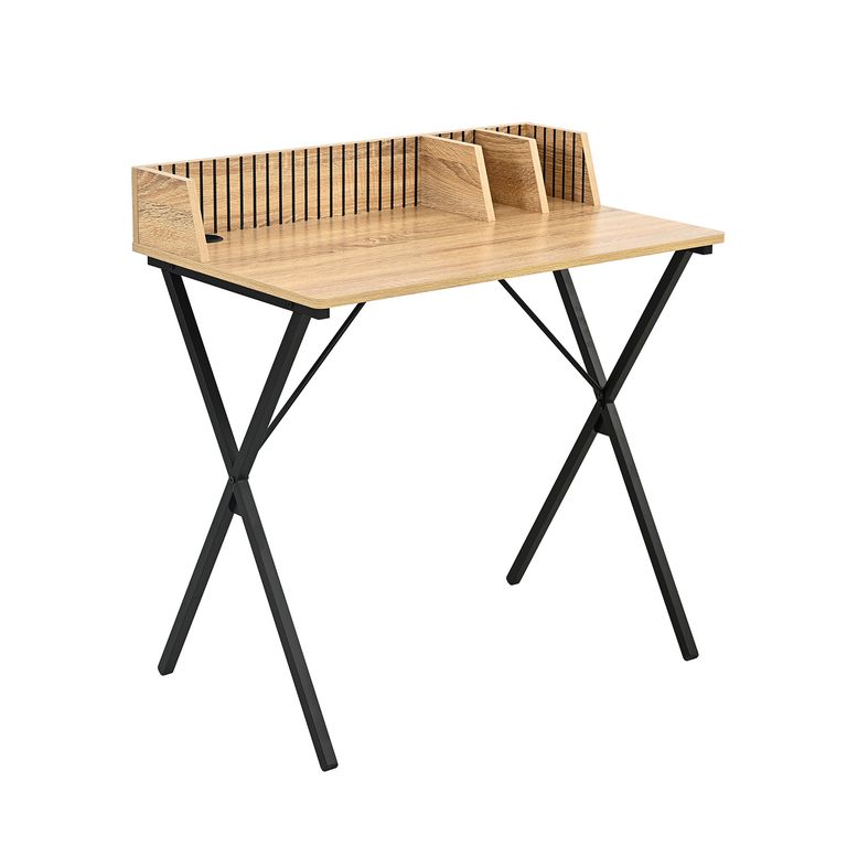 Escritorio Desk Var 2 con Organizador Estilo Industrial Madera clara