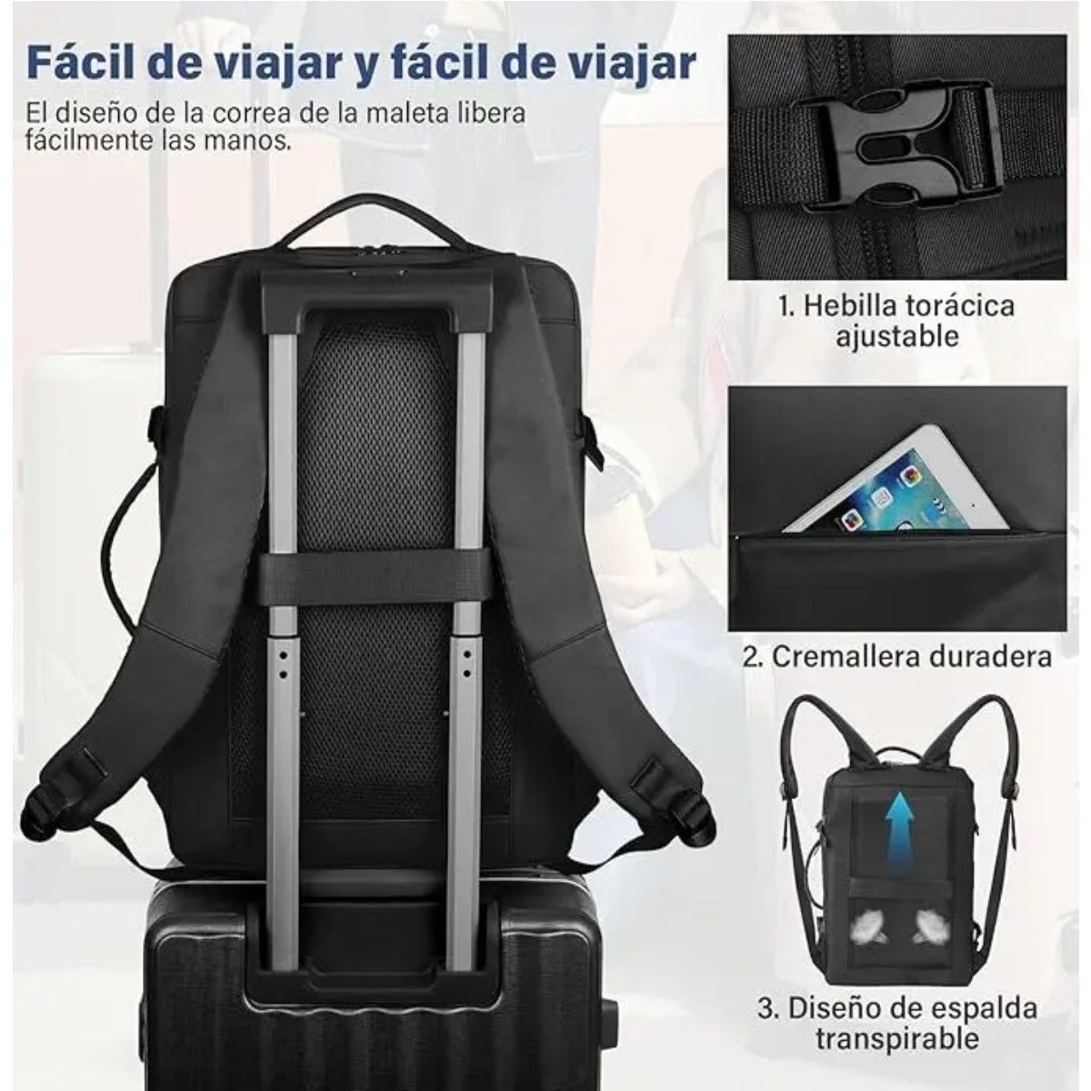 GENERICO - Mochila Viaje Expandible Con Usb Viral Para Cabina De Avión BELUG