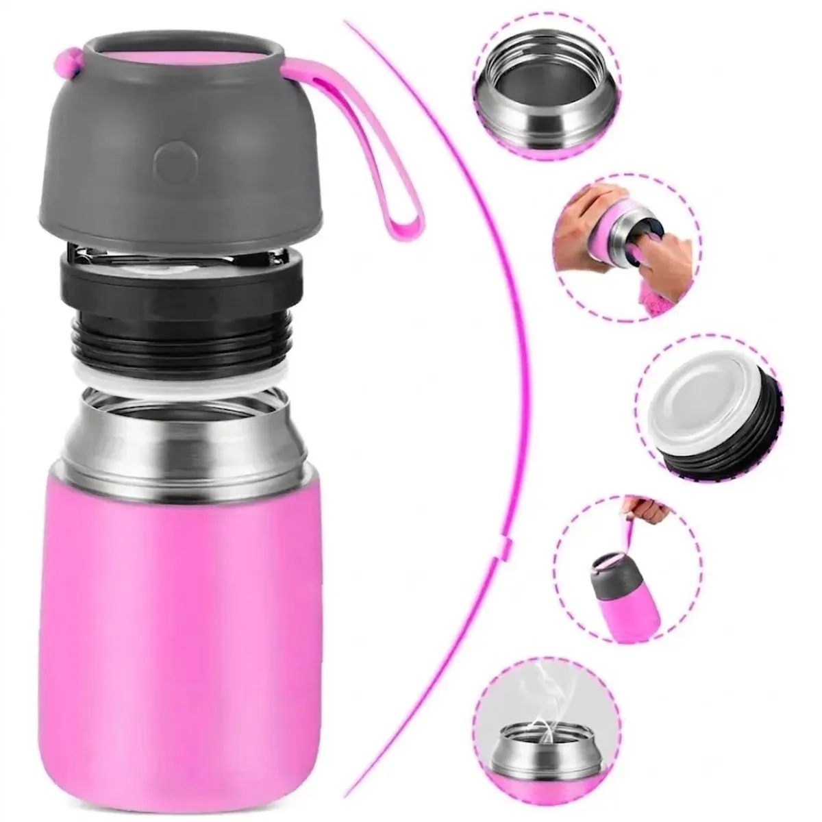 GENERICO - Termo De Comida Acero Inoxidable De 650ml + Cuchara Rosa