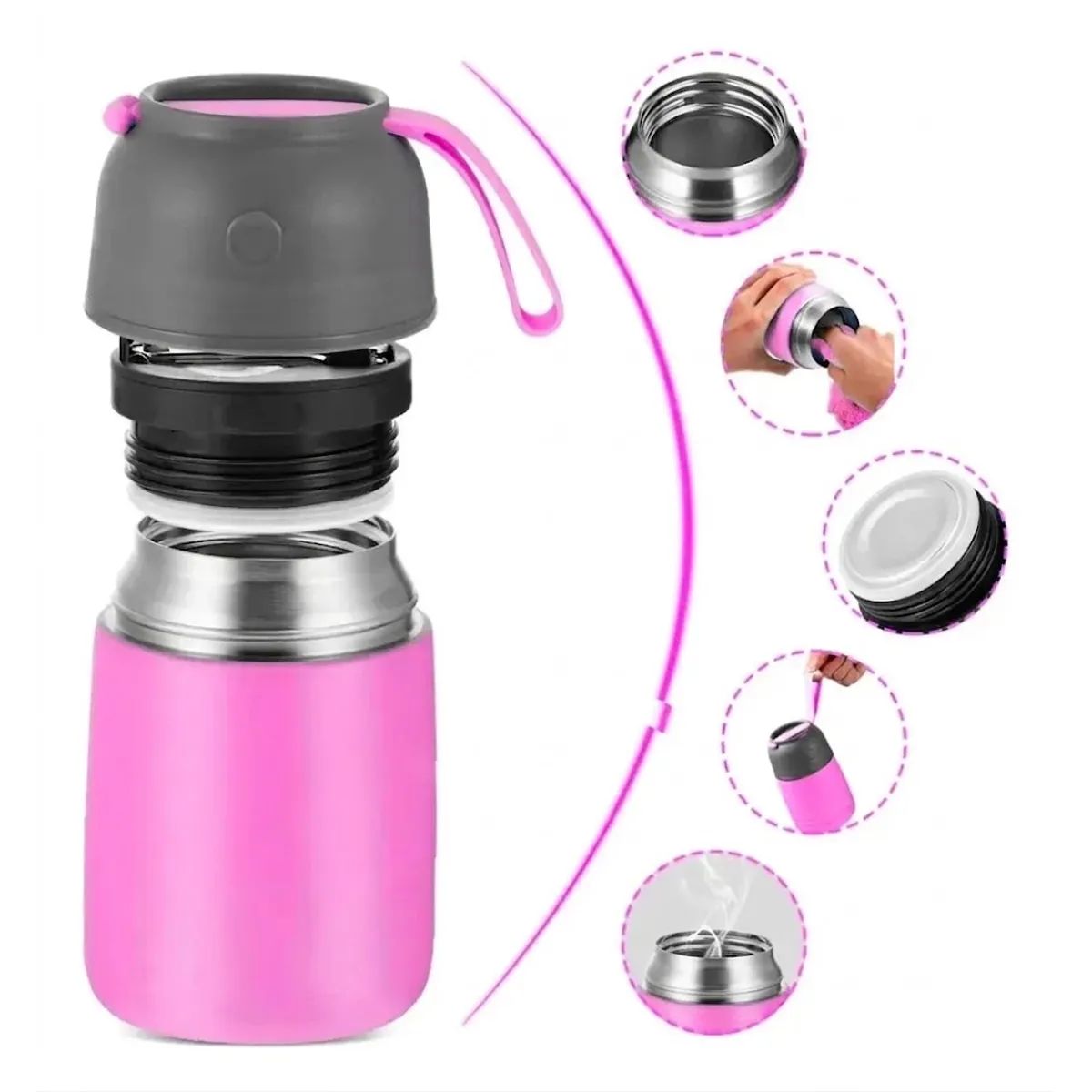 GENERICO - Termo De Comida Acero Inoxidable De 650ml + Cuchara Rosa