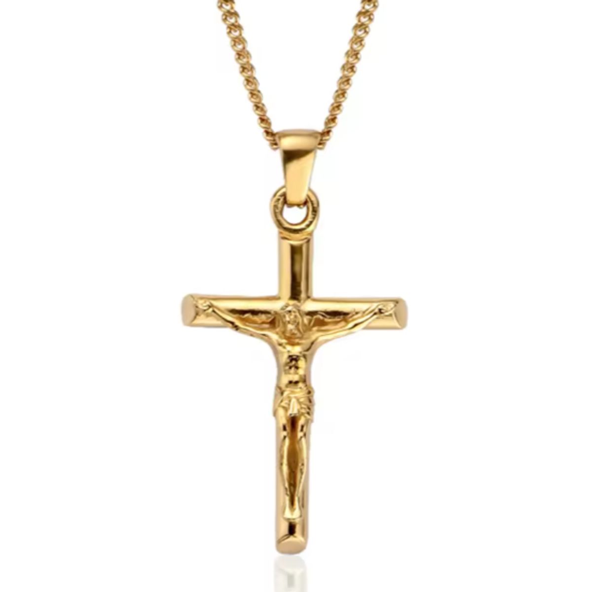 SANTA CRUZ - Collar Crucifijo Oro Laminado Con Dije Religioso