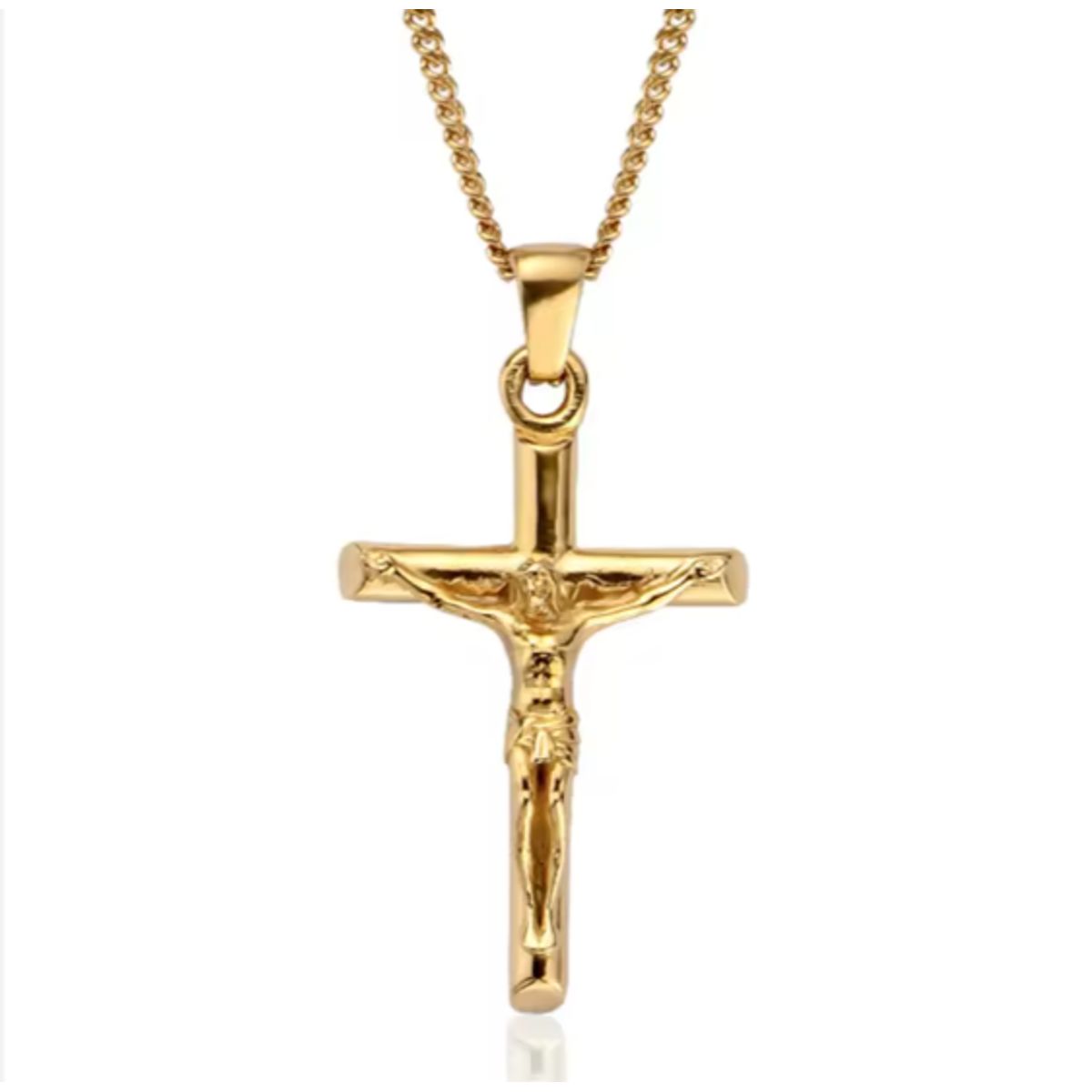 SANTA CRUZ - Collar Crucifijo Oro Laminado Con Dije Religioso