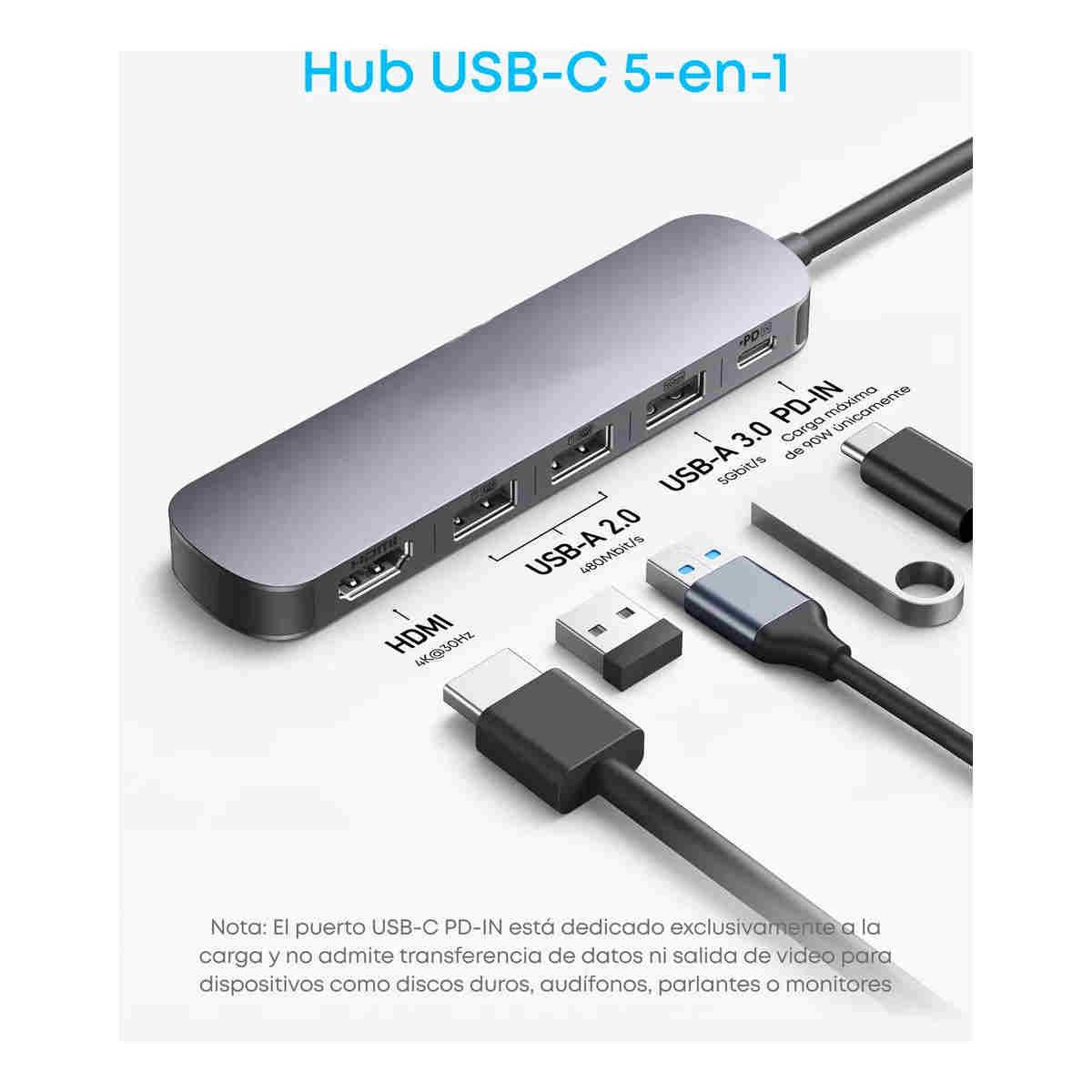 Adaptador Usb C Hub 5 En 1 Hdmi 100w Para Mac Windows Color Gris BELUG, marca GENERICO - Foto 2