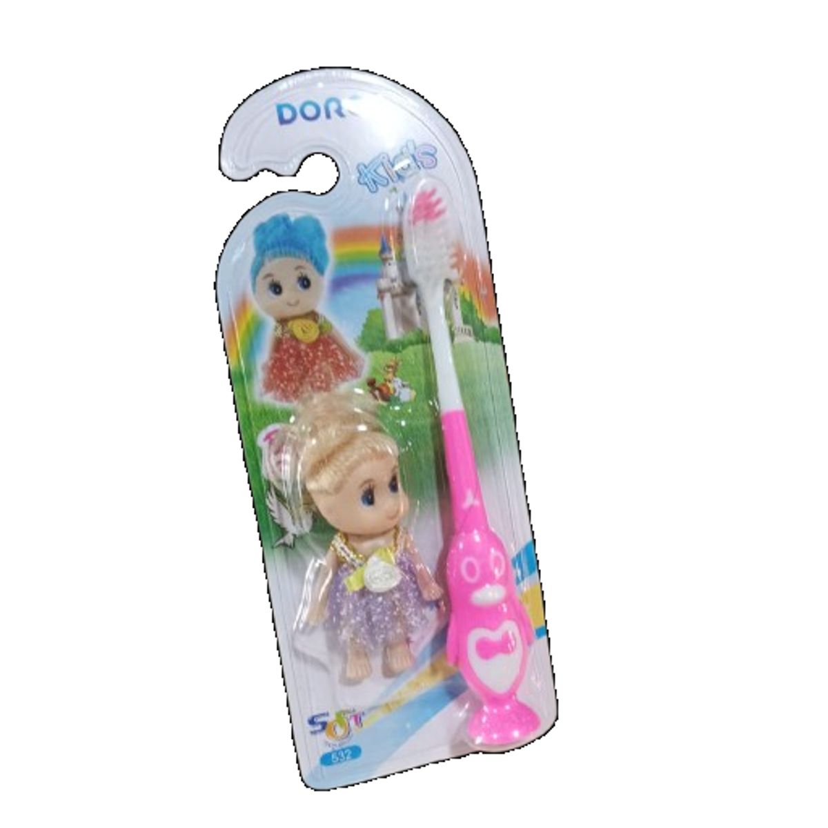 GENERICO - Set cepillo de dientes con muñeca para niña. Envia modelo de muñeca aleatorio. (  C/U )