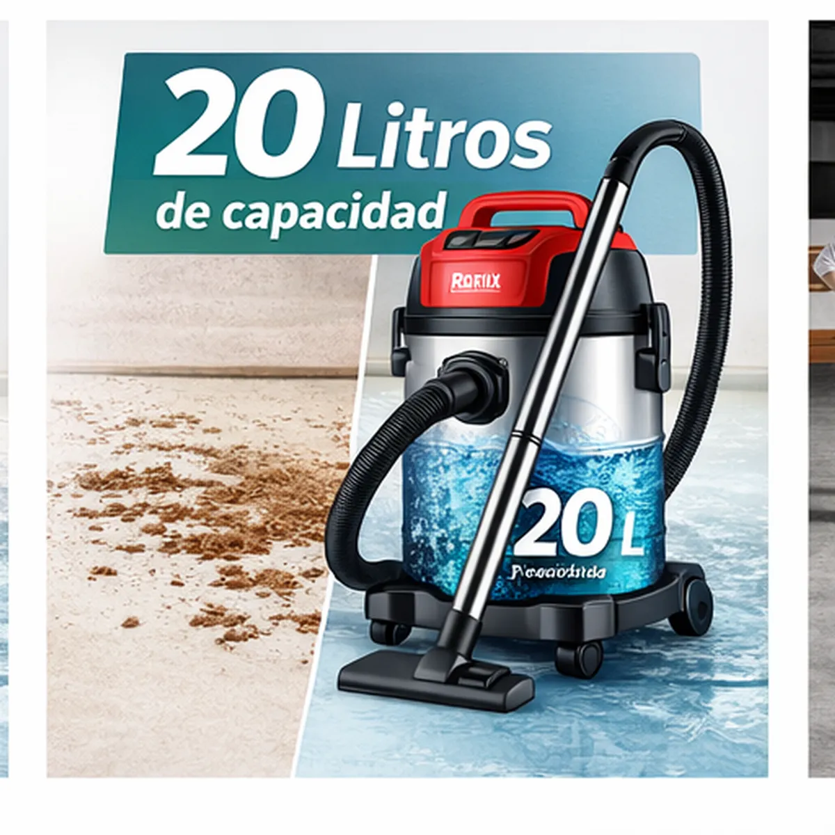 GENERICO - Aspiradora Lavadora Ronix 1250 1400W 20L Seco y Húmedo Industrial