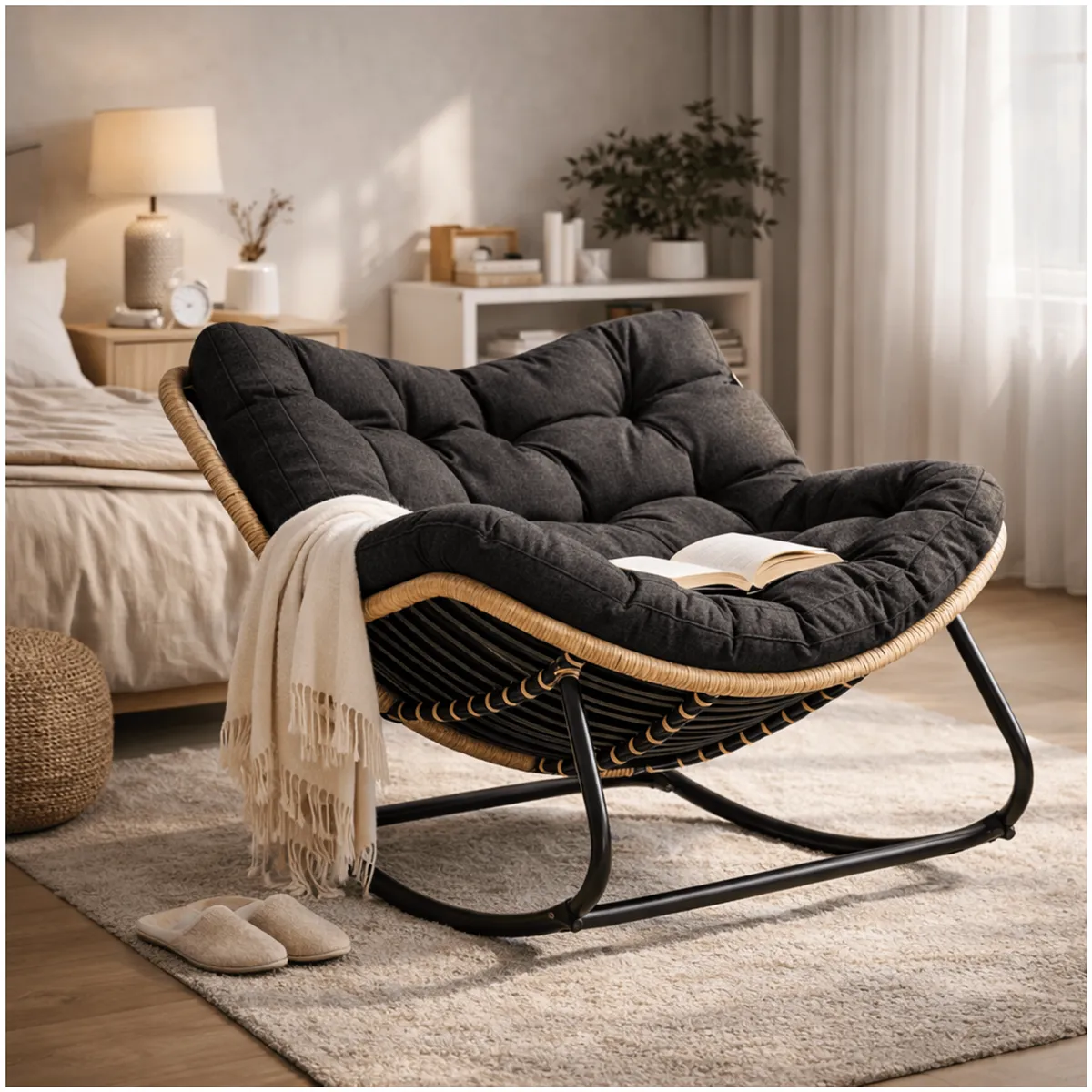 HOMER DESIGN - Sillon Mecedor Silla Mecedora Sitial Moderna Talla Xl tejido