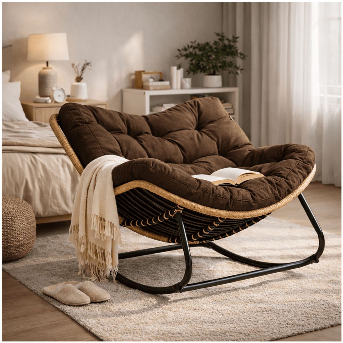 HOMER DESIGN - Sillon Mecedor Silla Mecedora Sitial Moderna Talla Xl tejido