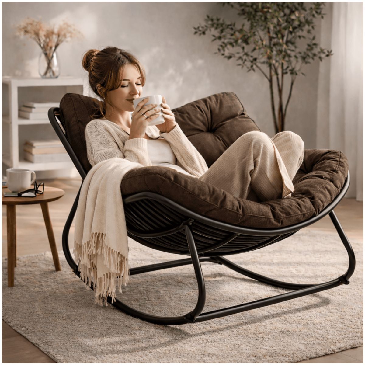 HOMER DESIGN - Sillon Mecedor Silla Mecedora Sitial Moderna Talla Xl