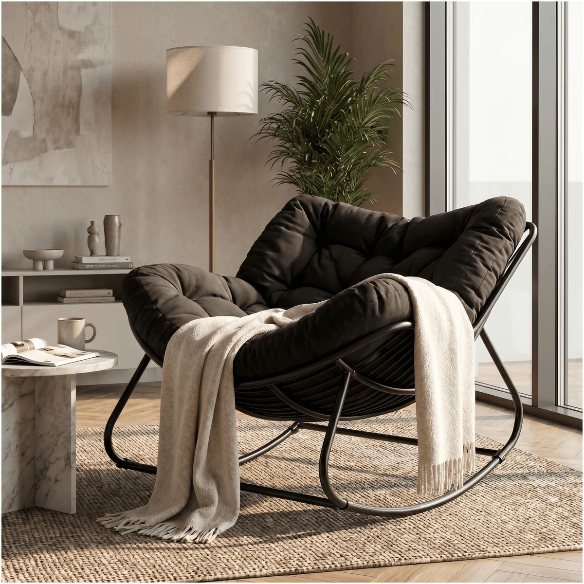 HOMER DESIGN - Sillon Mecedor Silla Mecedora Sitial Moderna Talla Xl