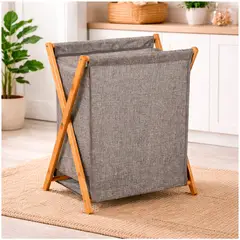 IRM - Canasto para Ropa Cesto plegable de Madera Bambu Grande 56cm Alto