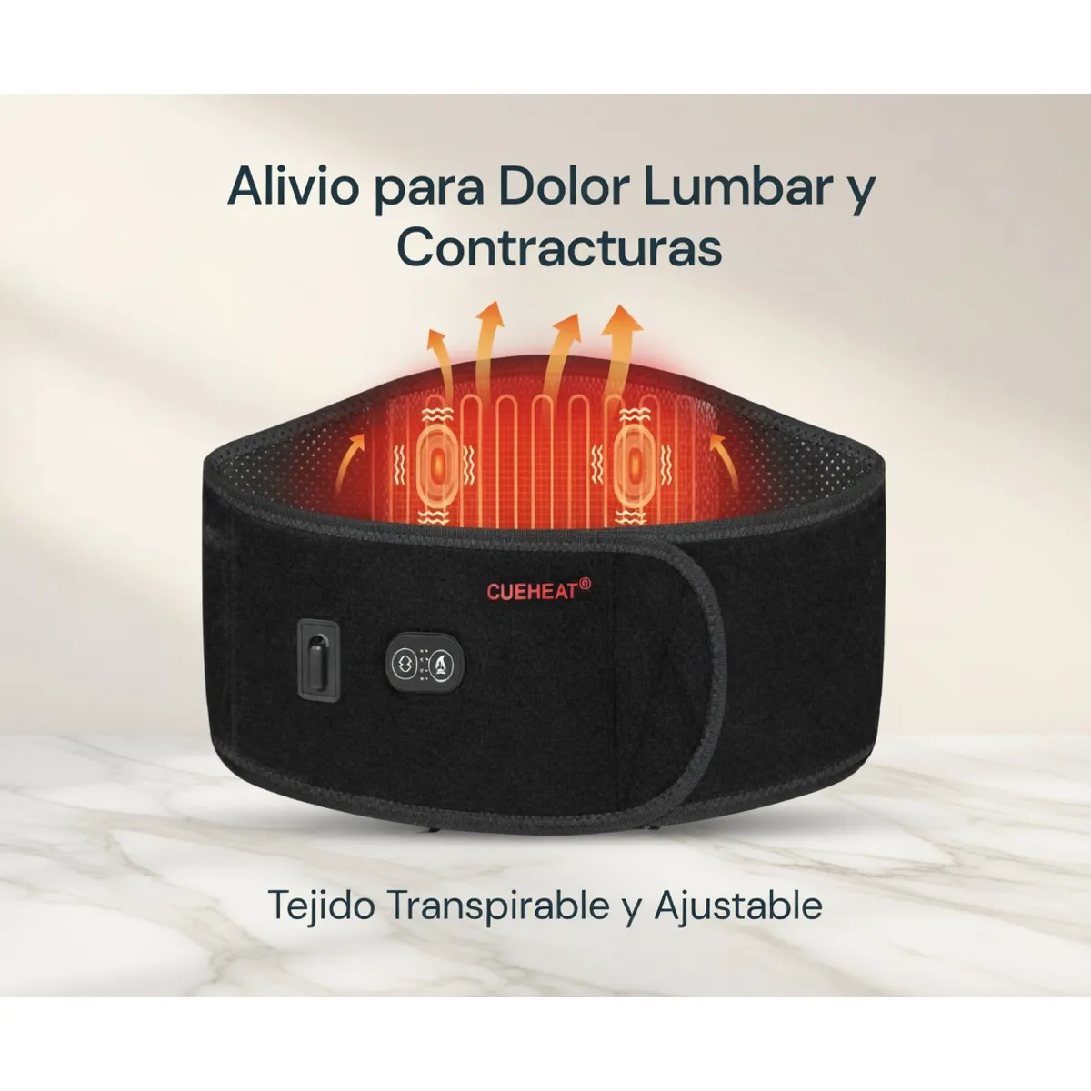 MOVI - Faja Lumbar con 3 Niveles de Calor y Bolsillo para Gel Frío Soporte Lumbar Térmico