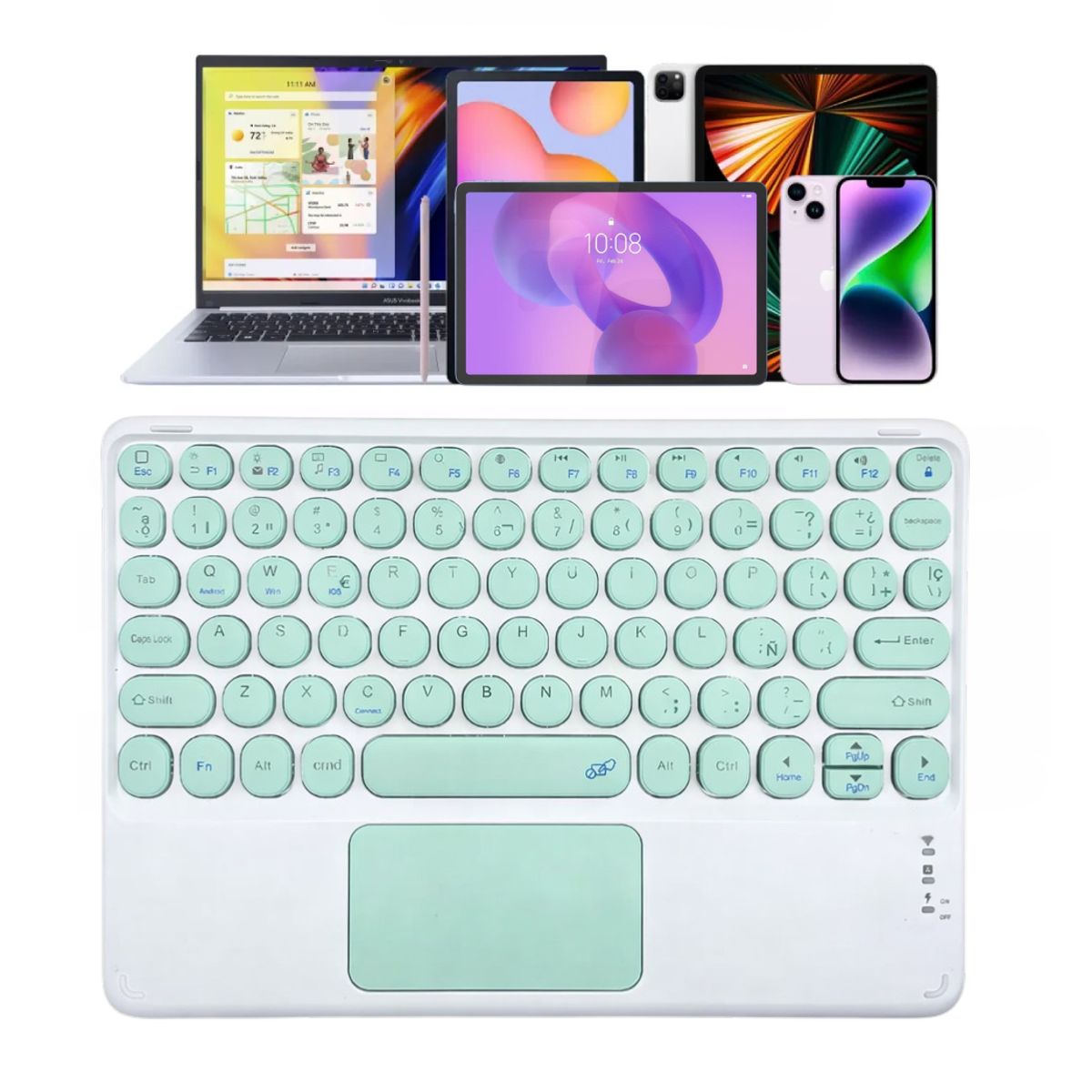 GENERICO - Teclado Touchpad Inalámbrico Bluetooth Recargable para Tablet, Ipad o Smartphone - Verde Claro