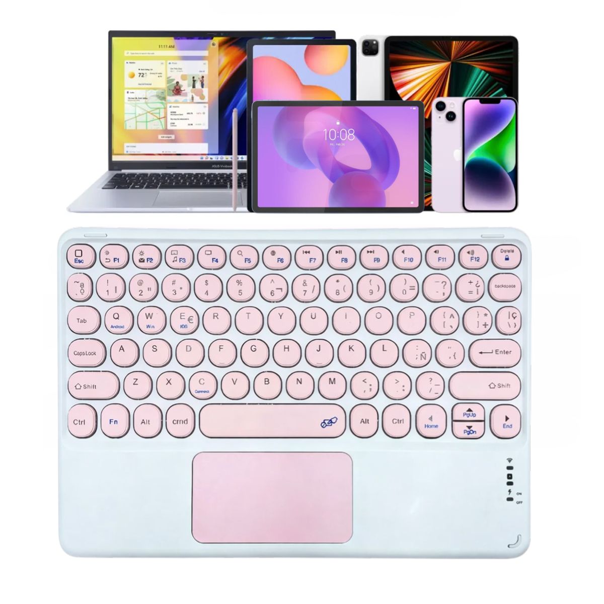 GENERICO - Teclado Touchpad Inalámbrico Bluetooth Recargable para Tablet, Ipad o Smartphone - Rosado